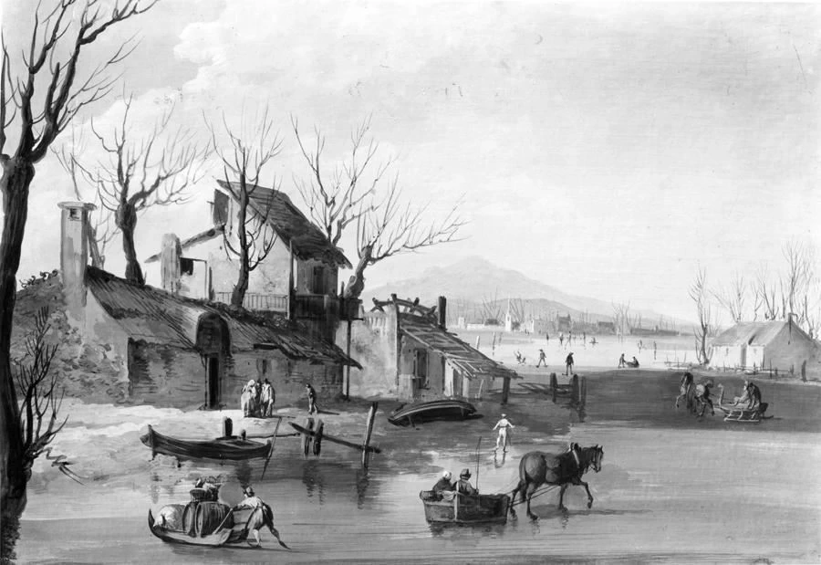 Paesaggio con lago ghiacciato